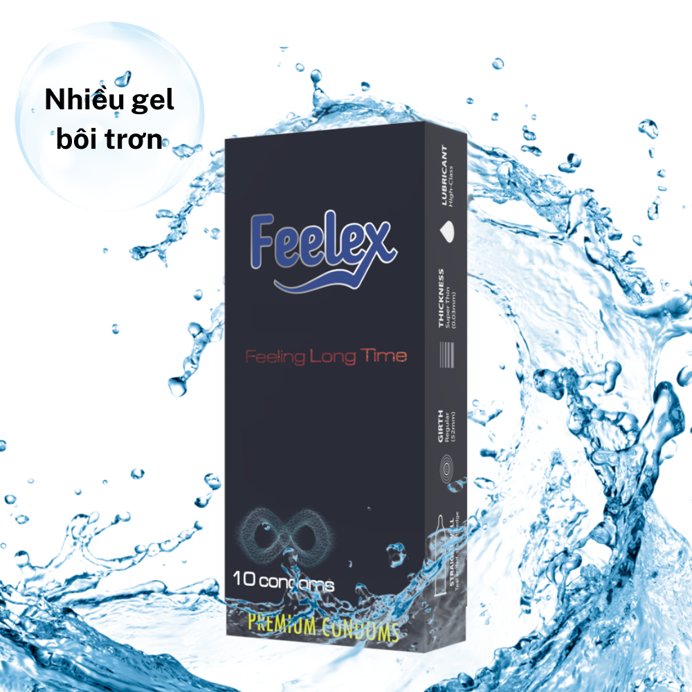 Bao cao su Feelex Performance kéo dài thời gian quan hệ, nhiều gel bôi trơn - Hộp 10 chiếc