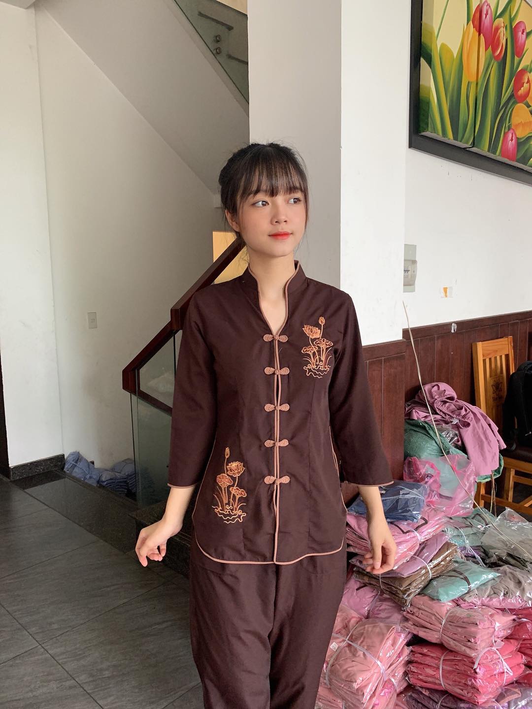 BỘ ĐỒ LAM ĐI CHÙA # MẪU SẨM TÀU THÊU HOA SEN DÀNH CHO NỮ