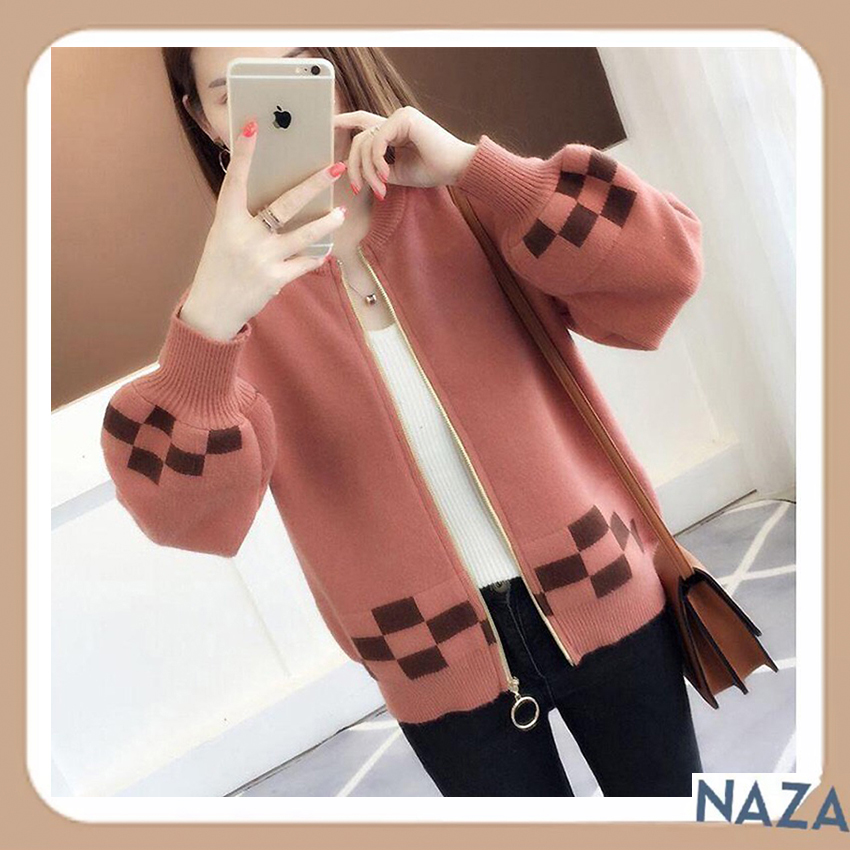 Áo cardigan len nữ Hàn Quốc dáng ngắn khóa kéo - NAZA BAG