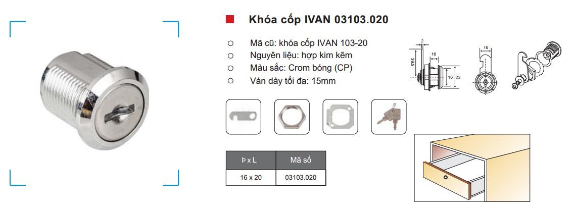 KHÓA TỦ IVAN 03103.020 CHÌA SẮT (CỐT 15MM)