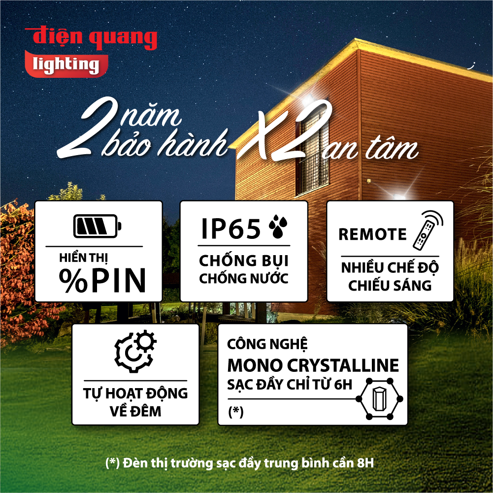 Đèn năng lượng mặt trời, LED Pha NLMT Điện Quang (Công suất từ 60W - 300W, BH 2 năm, Hiệu suất cao, Quang thông cao có giấy kiểm định)