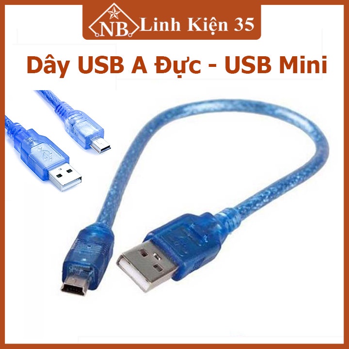 Dây cáp usb a đực - usb mini dài 20cm, vỏ nhựa xanh
