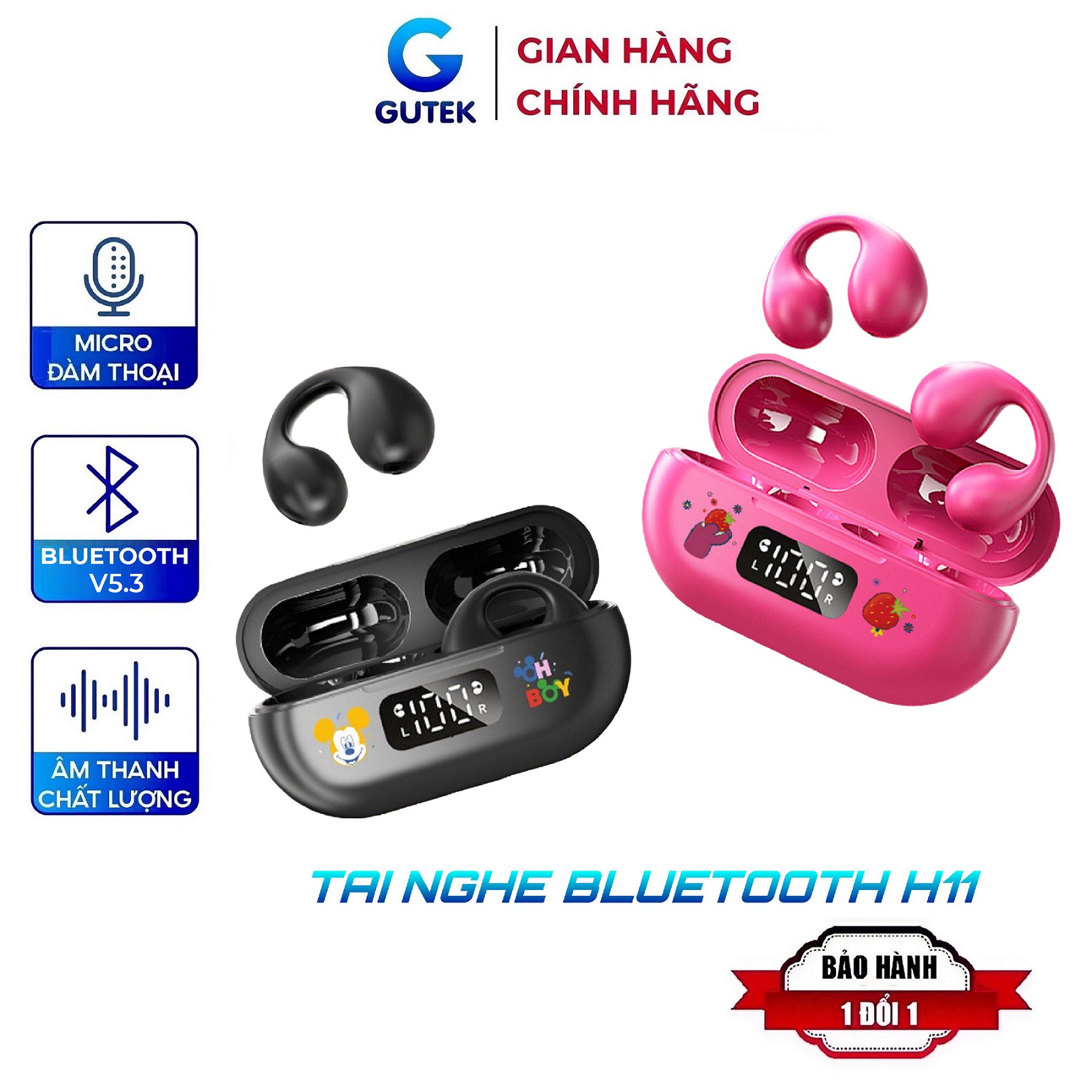 Tai nghe bluetooth Disney Gutek H11 kẹp tai không dây chống nước âm thanh