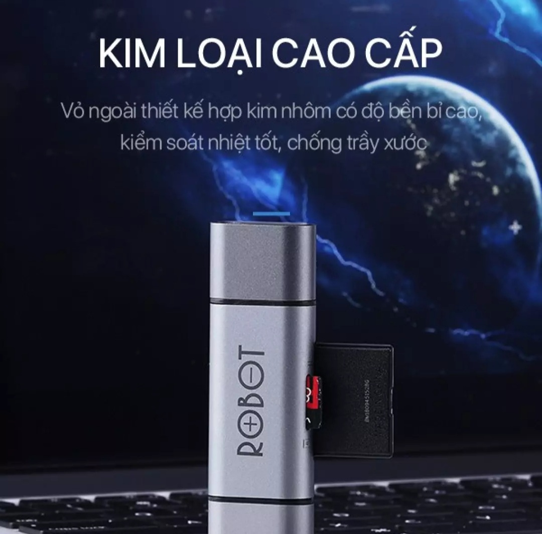 [New]Thiết Bị Đọc Thẻ Nhớ SD/ MicroSD ROBOT CR202 - 2 Đầu Type-C Và USB 3.0 -