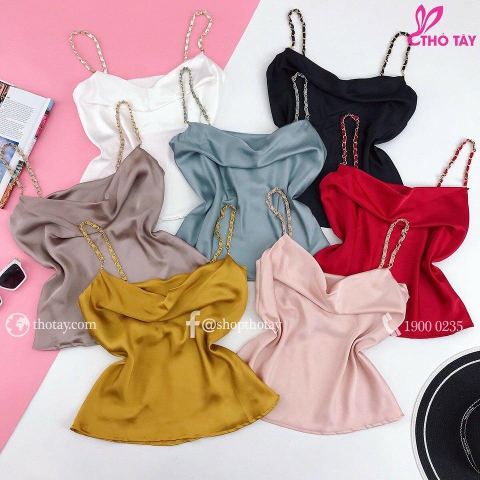 Áo lụa hai dây phối xích cổ đổ thời trang TTKX0284