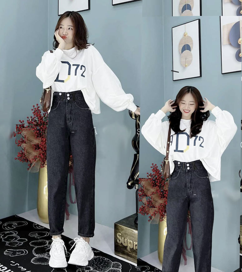 QUẦN JEAN BAGGY NỮ LƯNG CAO 2 NÚT ĐAI CHÉO,THỜI TRANG MỚI TẠI PINKY79SHOP BG001