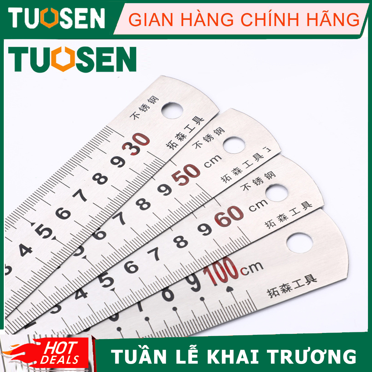 Thước Đo Thép Không Gỉ TUOSEN 30/50/60/100cm, Thước Đo Hai Mặt Chính Xác