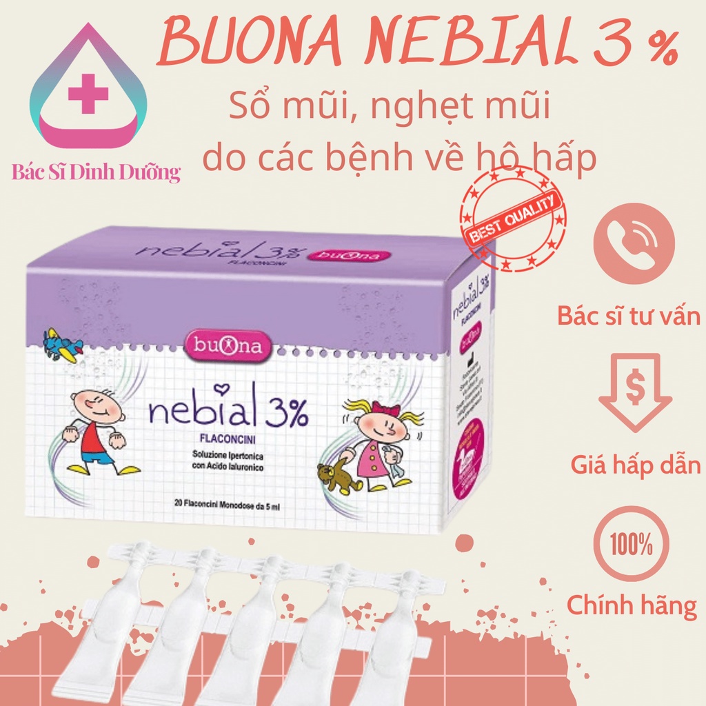 Muối ưu trương Nebial 3% Flaconcini Ý - Dung dịch nhỏ, rửa mũi cho bé