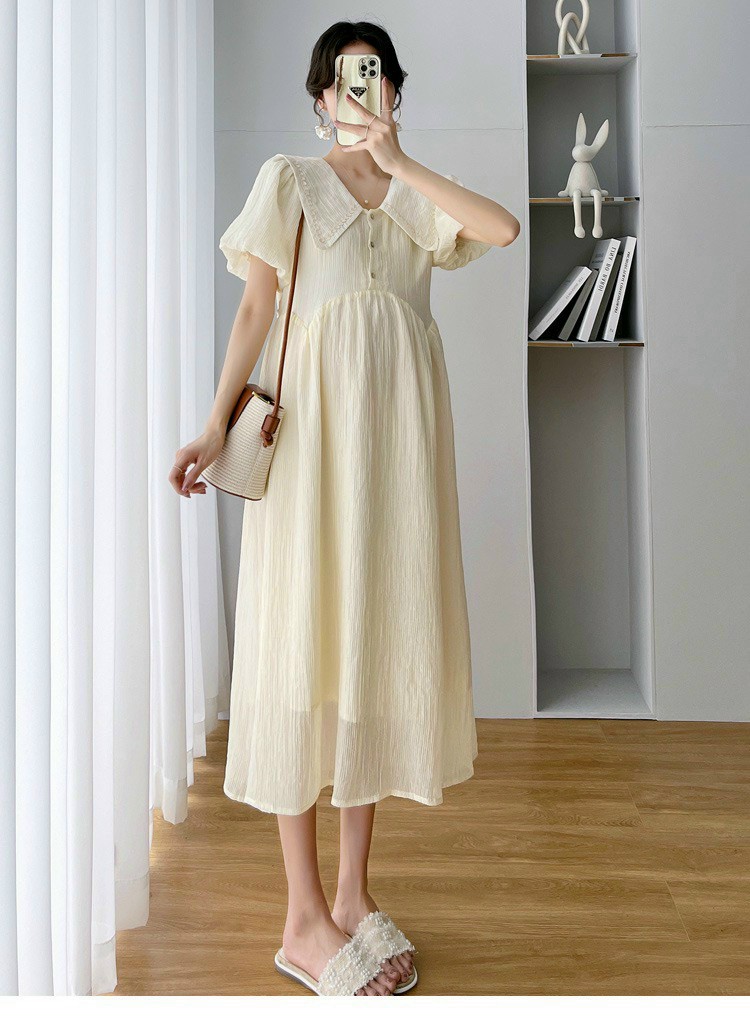 Đầm bầu thời trang thiết kế đính nơ vai công sở dáng dài phong cách Hàn Quốc rẻ đẹp - Váy bầu đẹp giá rẻ