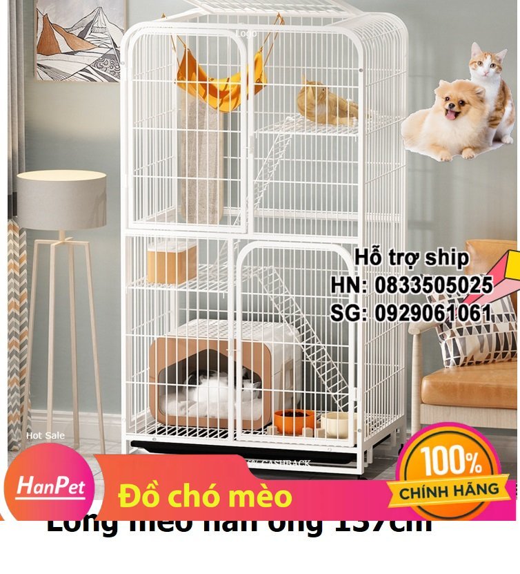 Hanpet - SP1408 - Lồng mèo 2-3 tầng nan ống lồng nuôi mèo lớn có bánh xe