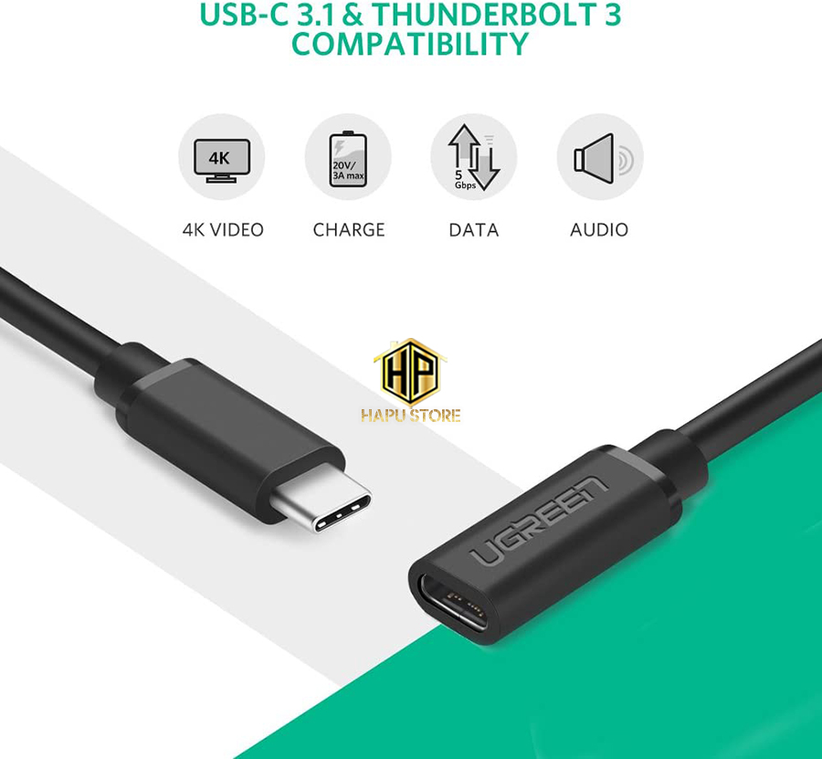 Cáp nối dài USB Type C Ugreen 40574 dài 0,5m chính hãng - Hapustore