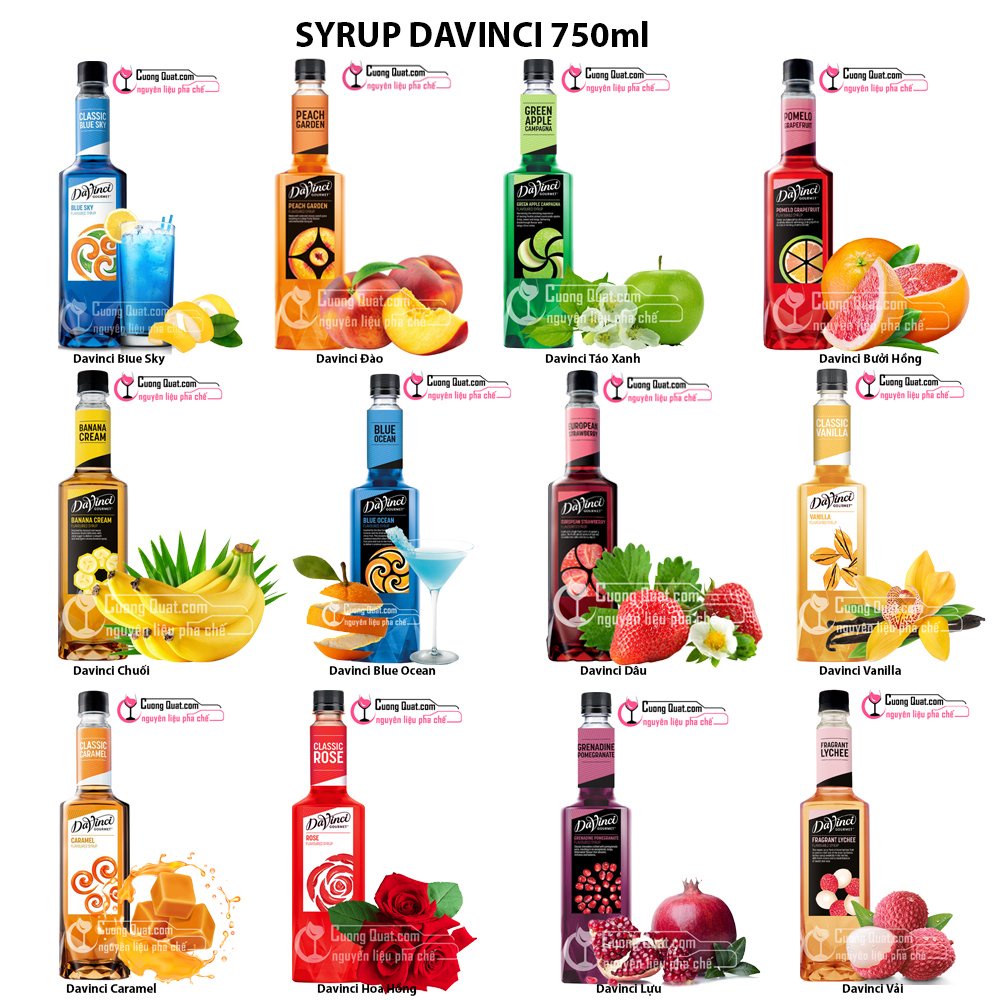 Siro Davinci các loại hương 750ml Siro Pha Chế Đồ Uống Cao Cấp