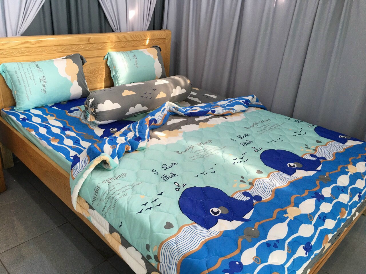 Bộ Drap thun Hàn Quốc loại 1 có mền 5 món ( 1 drap + 1 chăn chần bông + 3 áo gối) đủ size