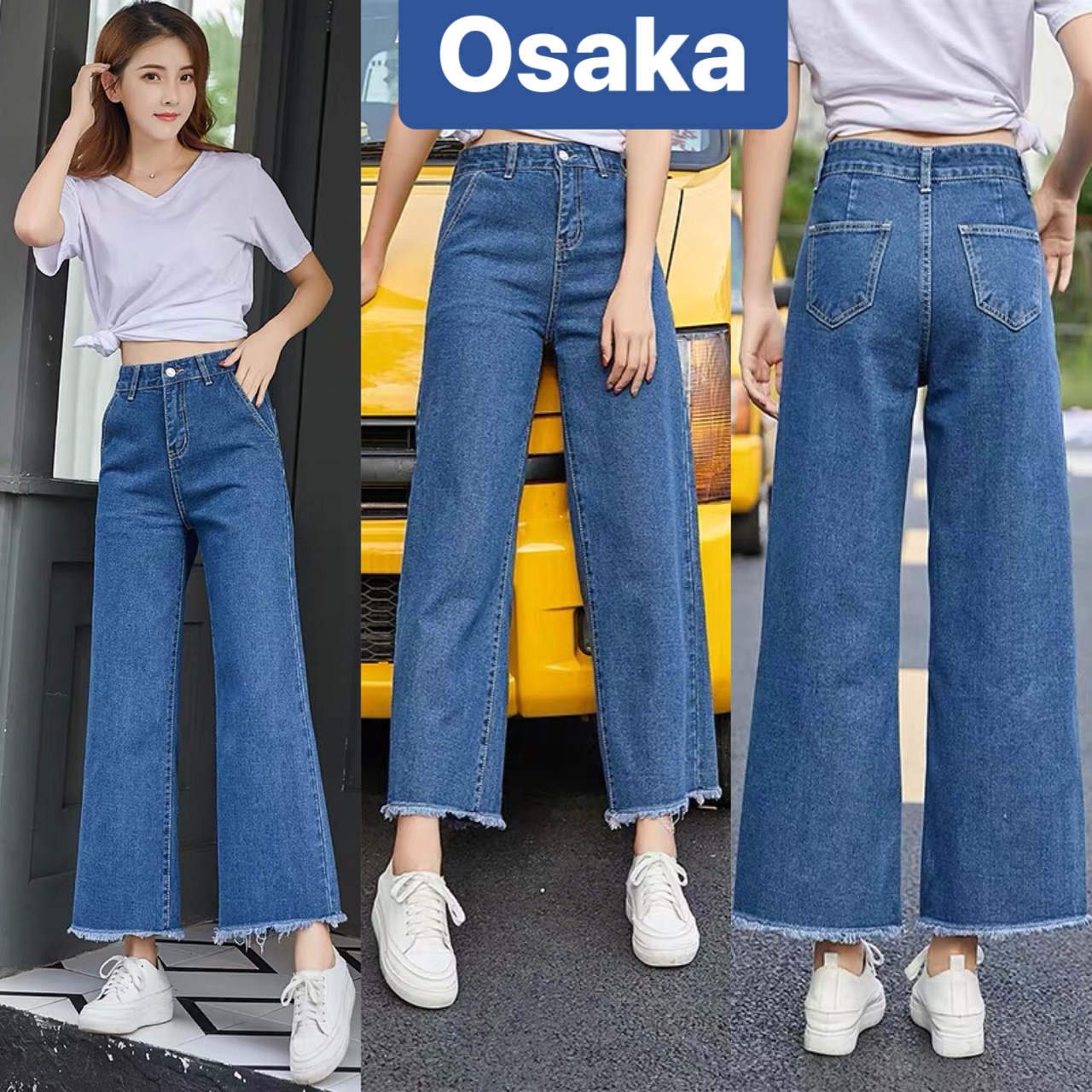 QUẦN BAGGY JEAN NỮ CHẤT BÒ XANH ĐẬM ỐNG RỘNG SANG CHẢNH LƯNG CAO NÂNG MÔNG TREND OK-6714 OSAKA FASHION