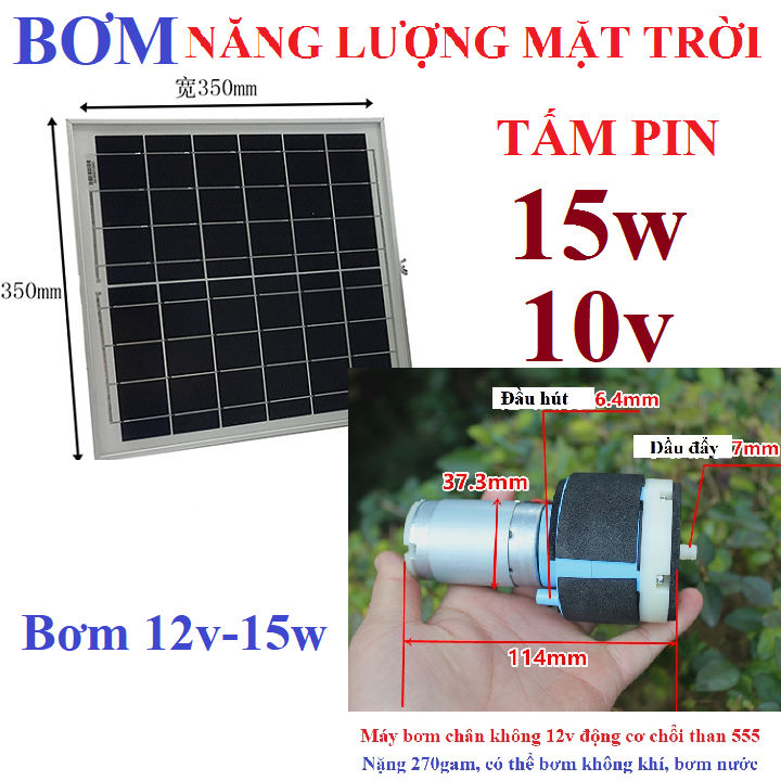 Bơm sục oxy năng lượng mặt trời 12v-15w loại chổi than