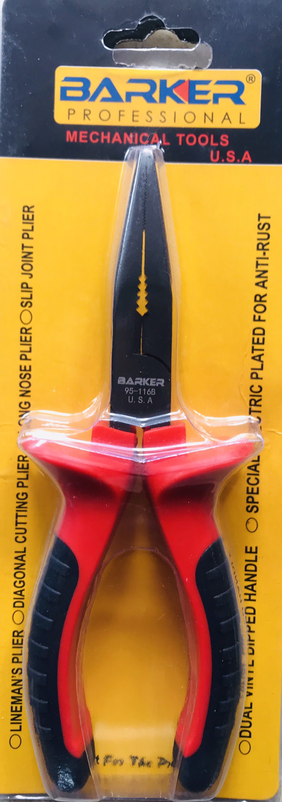 Kìm nhọn 6-1/2" đen đỏ BARKER 95-116B