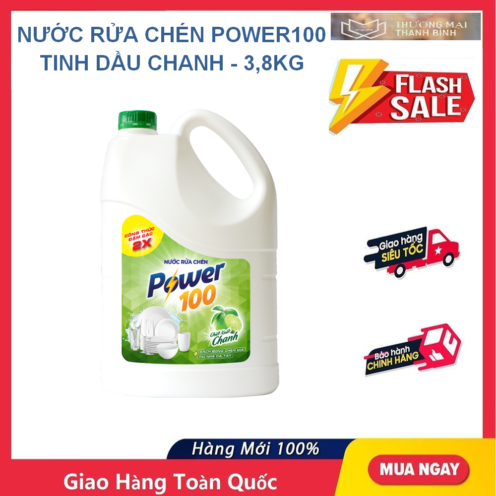 NƯỚC RỬA CHÉN POWER100 TINH DẦU CHANH - 3,8KG