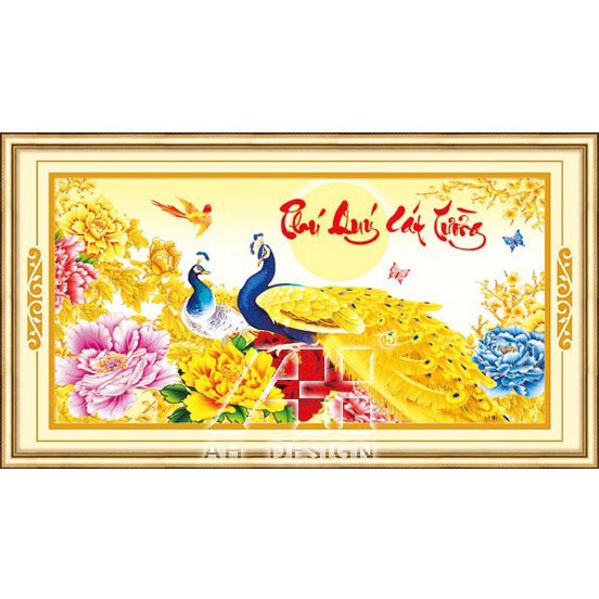 Tranh thêu chữ thập Công Phú Quý Cát Tường Ailuo 53431 chưa thêu