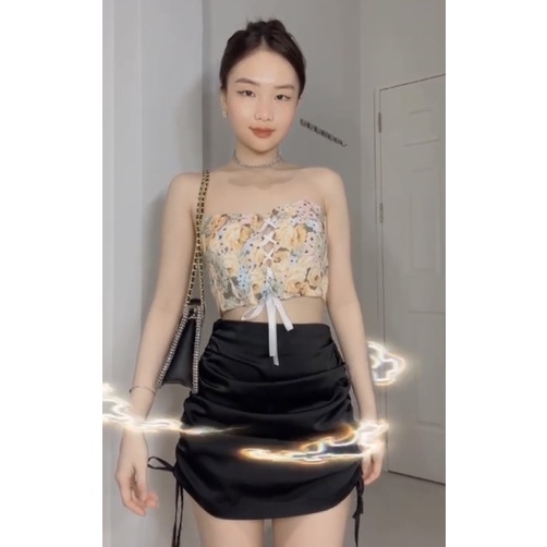 Áo Corset top gấm hoa đan dây [Shi.Lingerie]