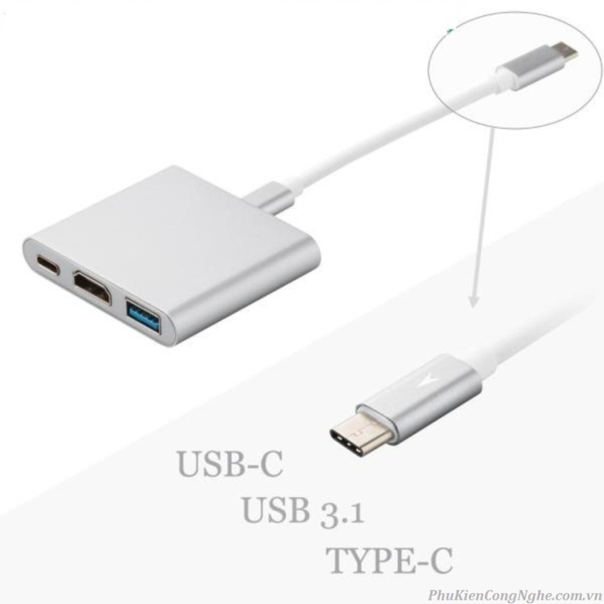 Cáp chuyển USB Type C sang HDMI + USB 3.0