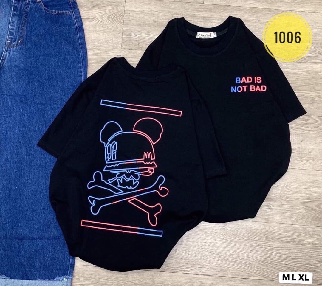[HCM]Áo Thun BAD NOT Unisex In 3D From Rộng Nam Nữ Hot Trend Độc Lạ Blackwhite1
