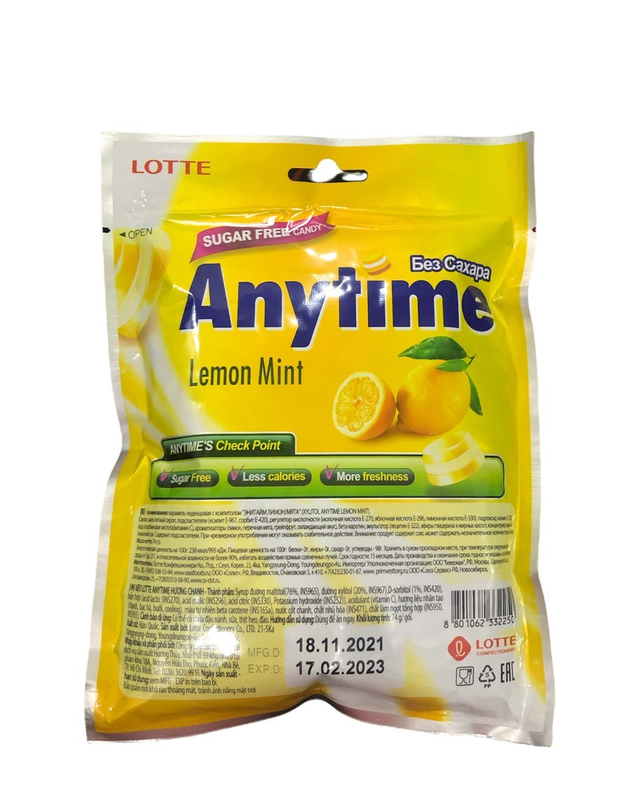 [Kẹo Ngậm] Lotte Xylitol Anytime Vị Chanh Bạc Hà