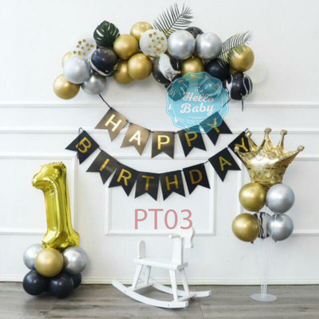 Set bóng trang trí màu pastel kết hợp màu chrome (Có trụ giả bóng bay 70cm)