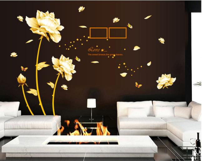 [HCM]Decal trang trí Sen Vàng kèm chữ