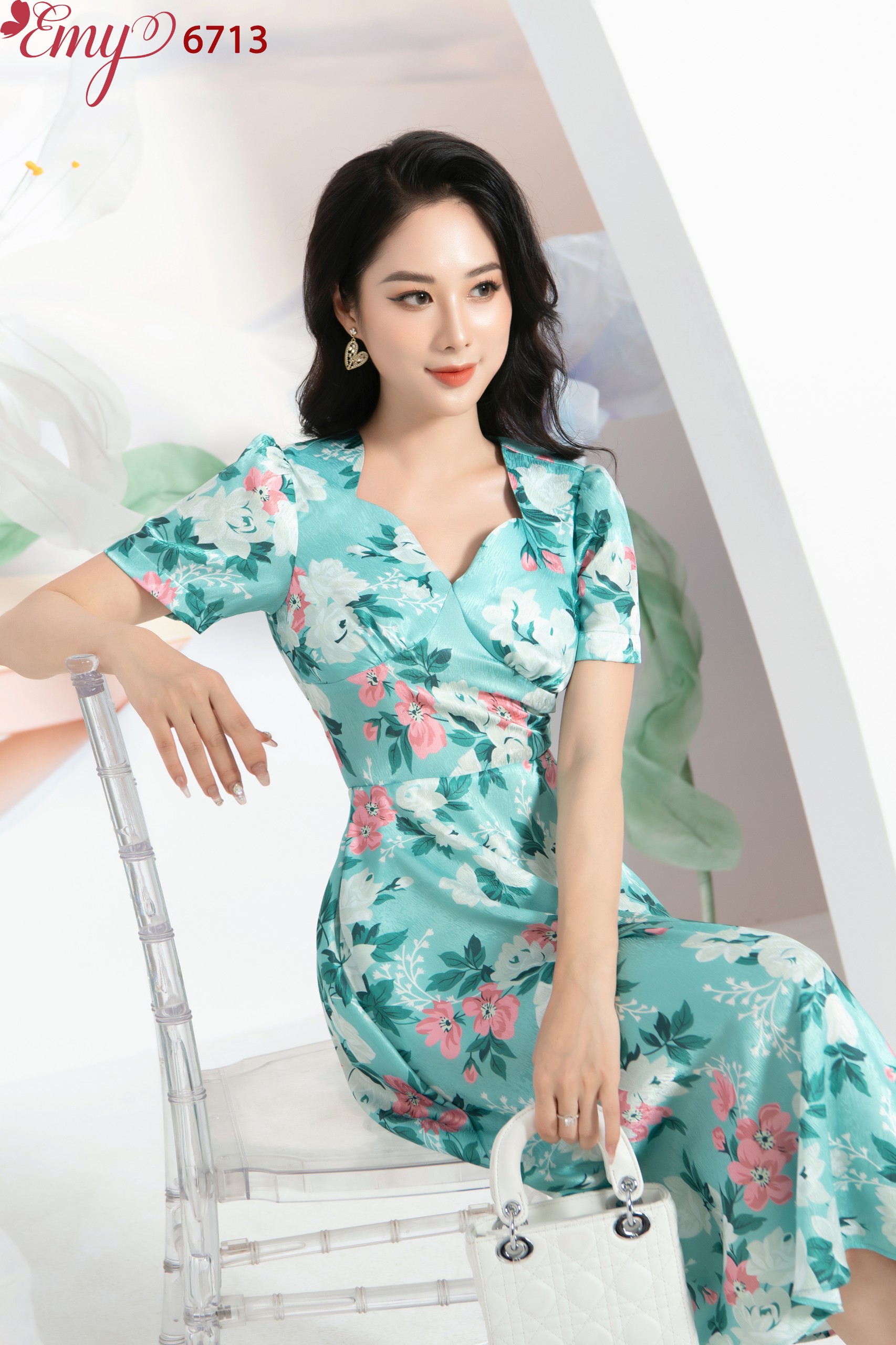 Đầm EMY EM6713  Xoè Nhún Cúp Ngực