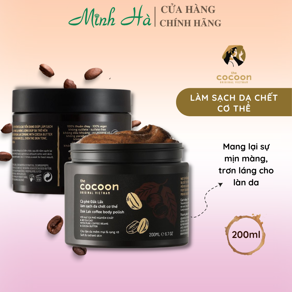 Tẩy da chết cà phê đắk lắk cocoon 200ml - làm sạch da chết