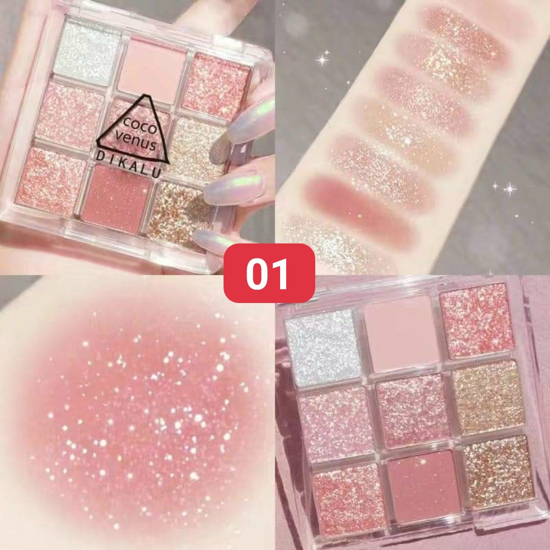 [HCM]Bảng Mắt 9 Ô Dikalu Tông Màu Nâu Cam Vàng Nhũ Siêu HOTTREND ( Shop Tặng Kèm Cọ )