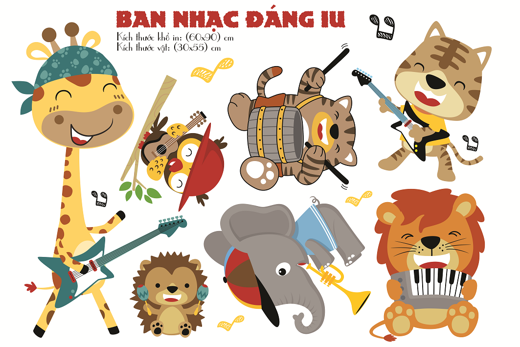 [HCM] Decal dán tường BAN NHẠC ĐỘI THÚ - Trang trí phòng bé