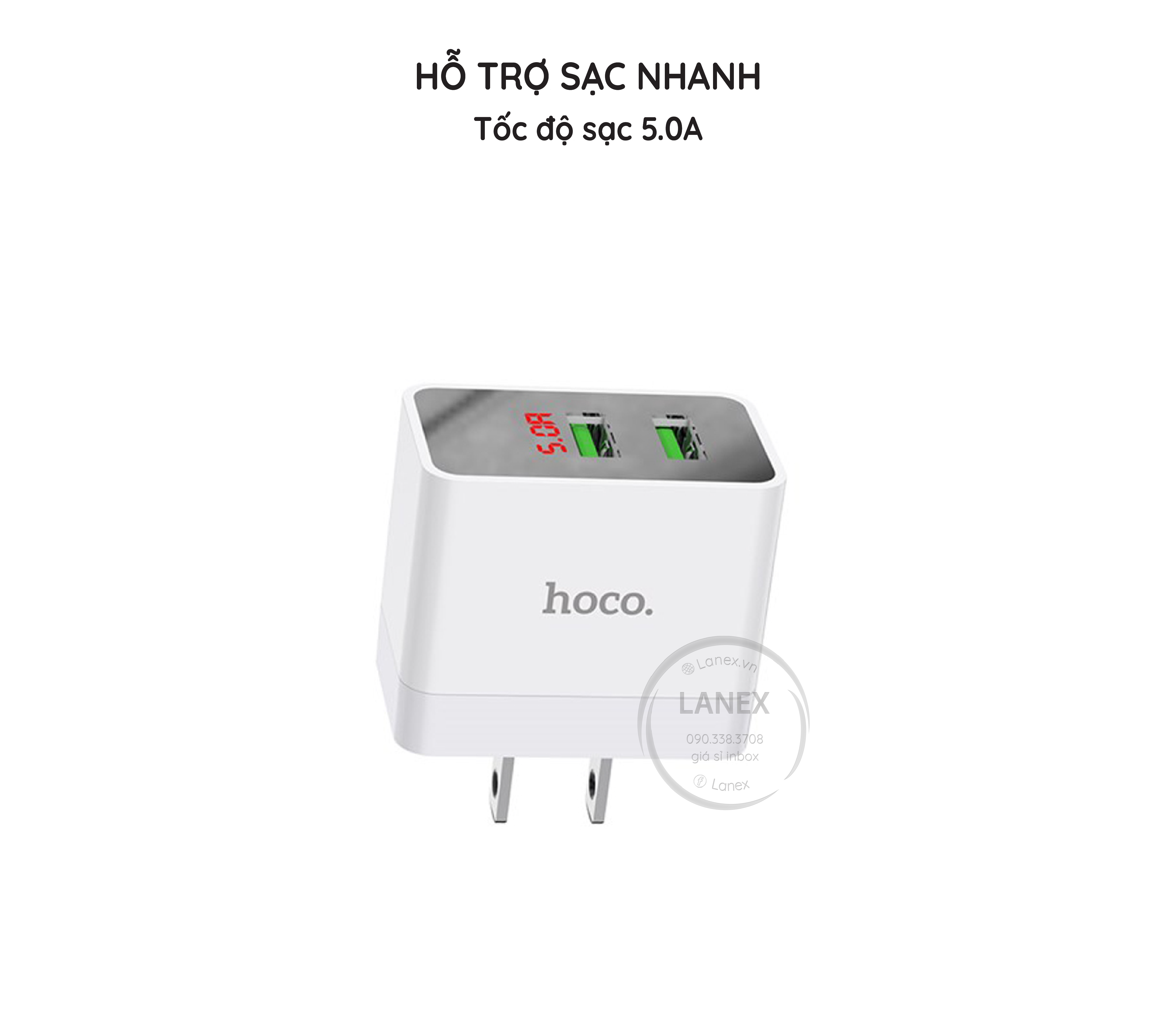 Cóc Sạc Nhanh Hoco Dc28 2 Cổng Usb 5.0a Màn Hình Led