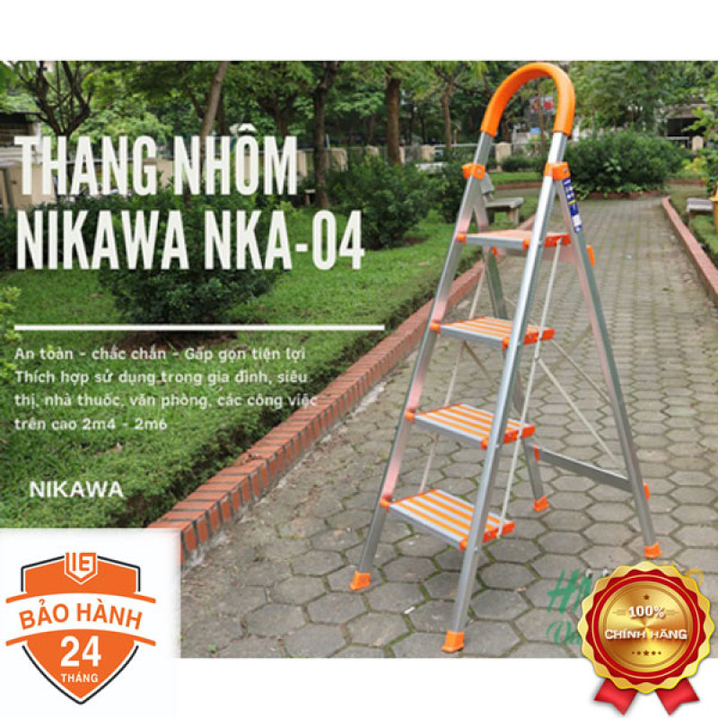 Thang nhôm ghế 4 bậc Nikawa NKA-04 thang gia đình  (Trắng - Cam)