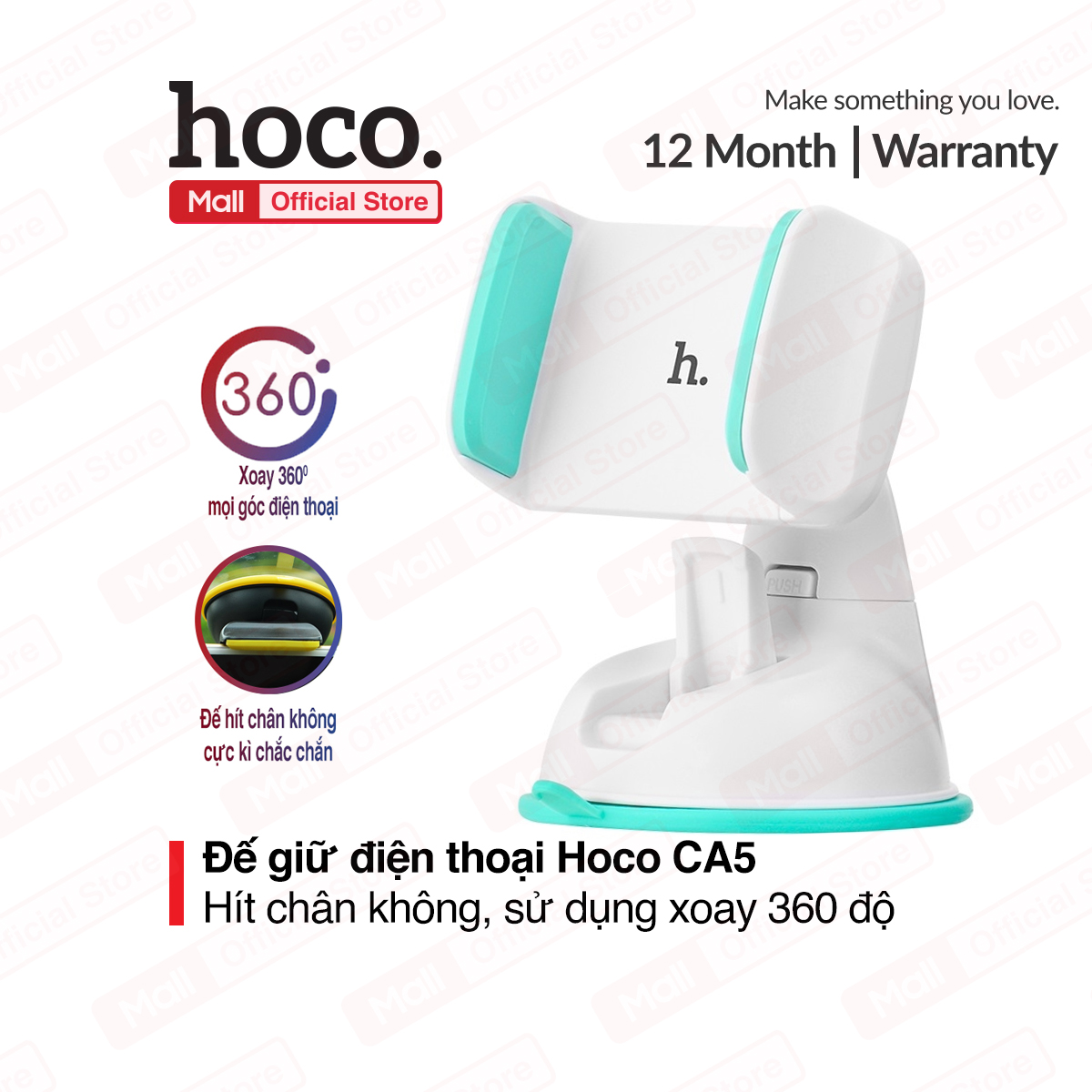 [HCM]Giá đỡ Hoco CA5 kẹp điện thoại di động trên xe hơi xoay 360 độ đế hít chân không cực kì chắc chắn