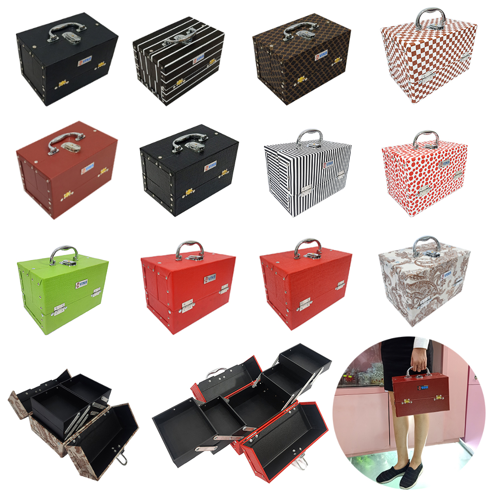 Hộp Cốp Đựng Đồ Makeup Nail 2 Tầng 4 Khay Bọc Da SU25