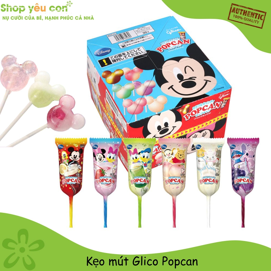 hộp kẹo mút Glico Popcan Mickey Nhật Bản Vị trái cây - Combo 6 cái hoặc 1