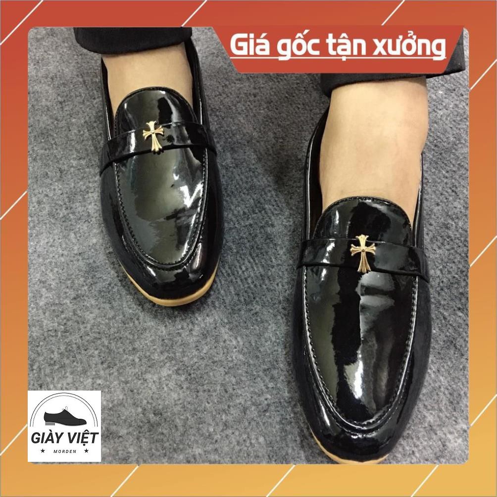 Giày lười da nam da bóng khóa vàng MS03