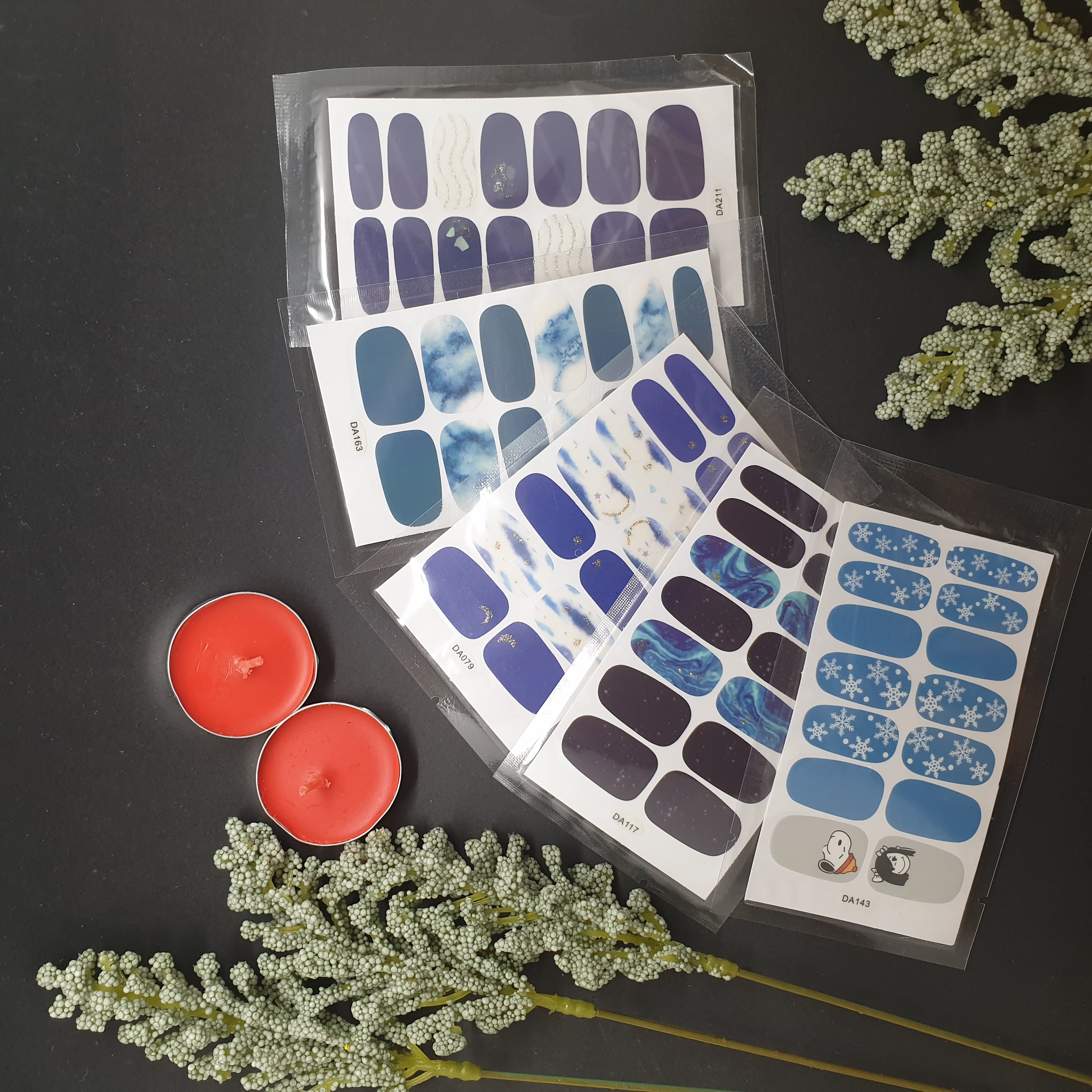 Set 14 Nhãn Dán Móng, Sticker Dán Móng tông xanh 💖💖💖