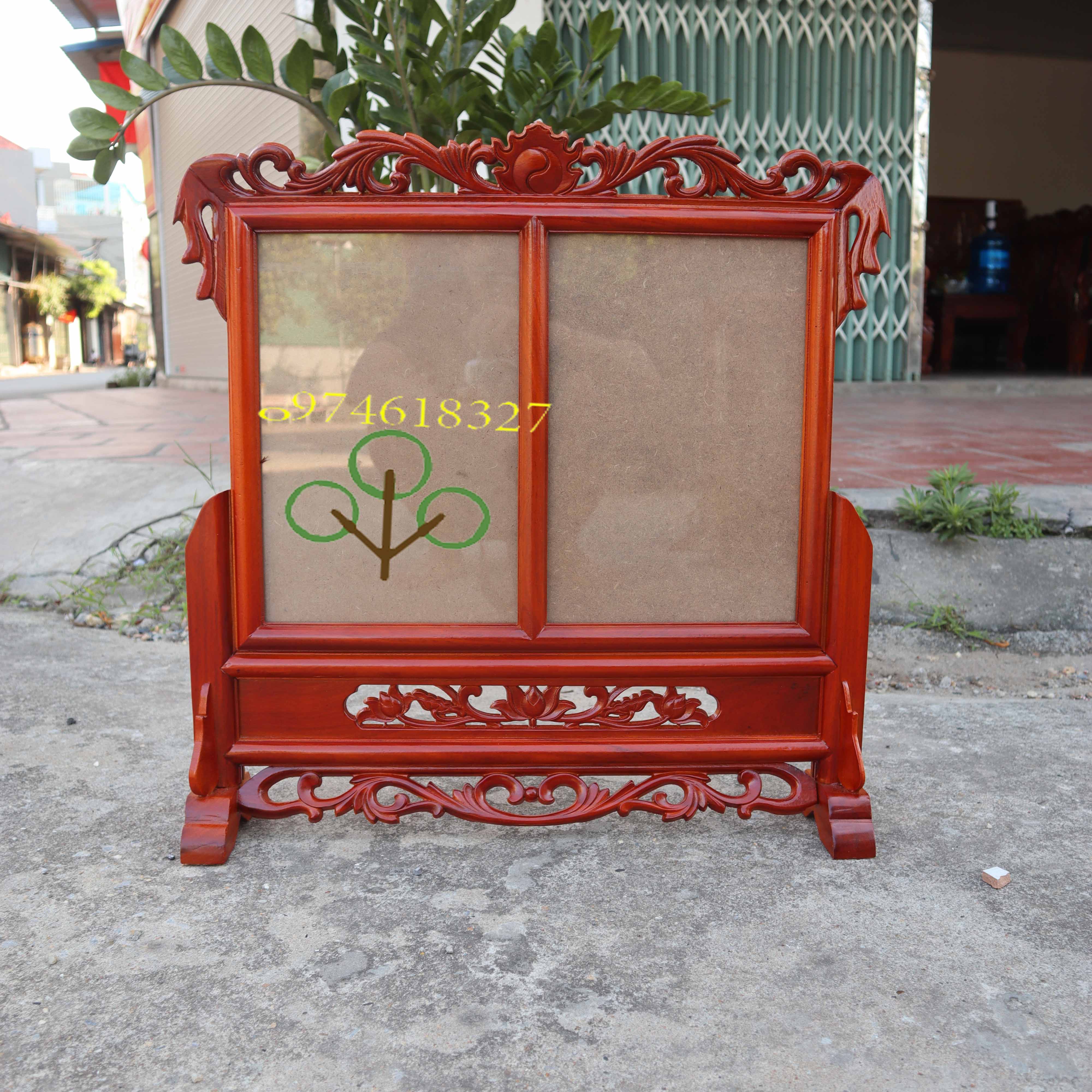 Khung ảnh thờ đôi khung ảnh thờ 2 ảnh khung ảnh thờ hoa sen gỗ hương 2 cỡ ảnh 18x24 và 21x31