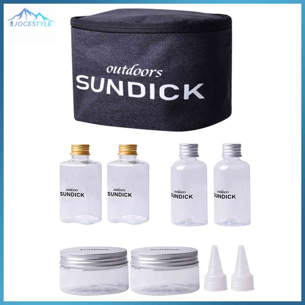 Sundeck 9pcs Spice Cruets Set Portable Salt Bottle BBQ Sauce Container Bag