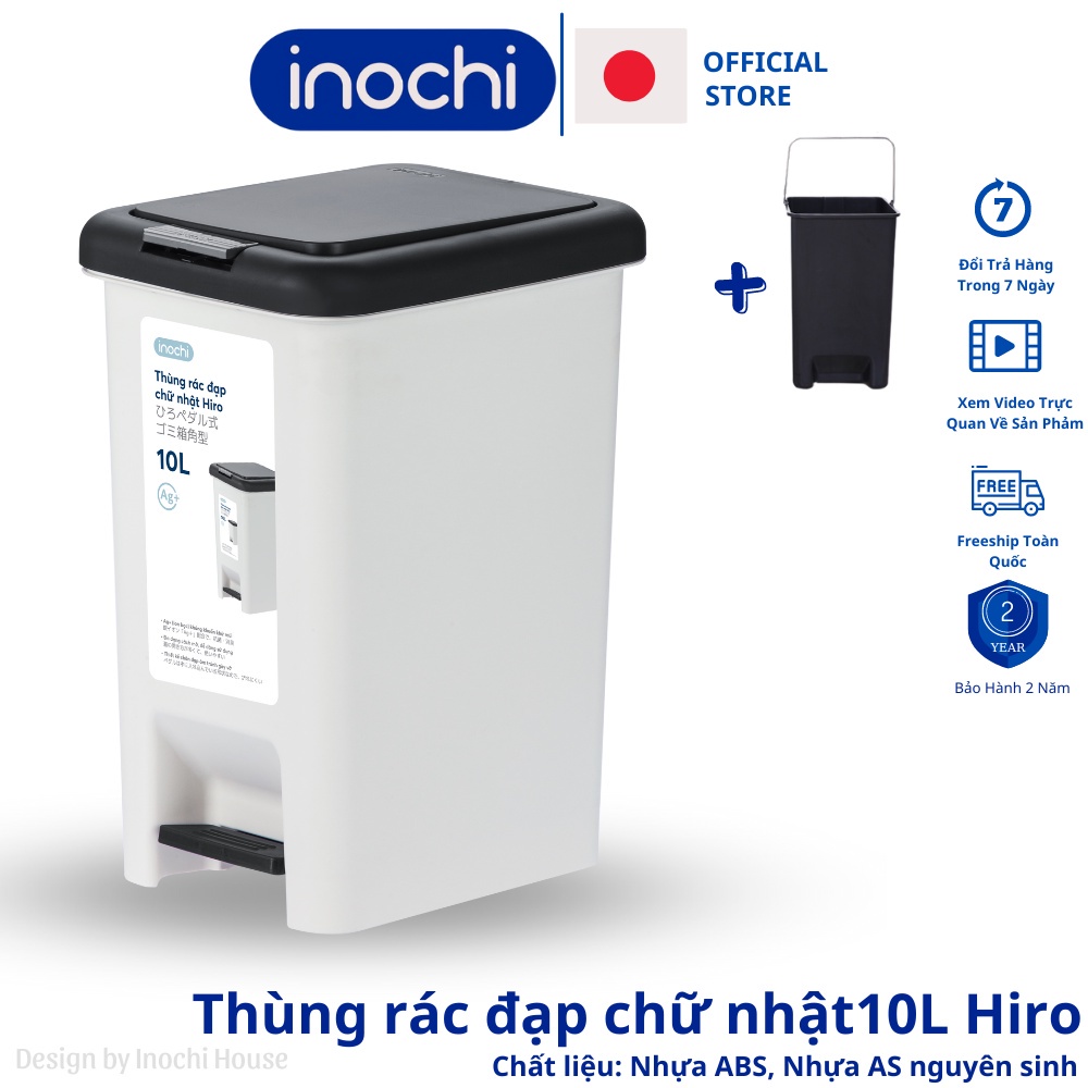 Thùng rác nhựa đạp chân 10 lít inochi nhật làm sọt rác văn phòng gia đình