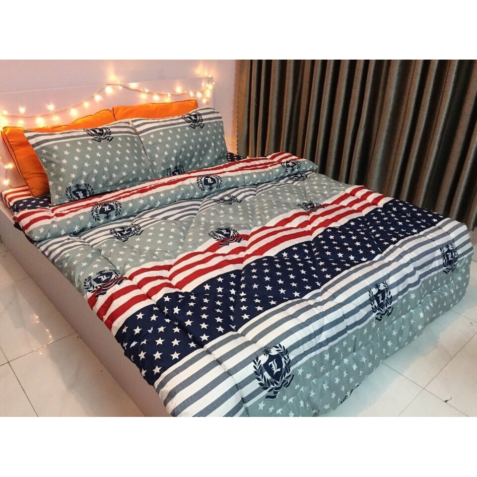 Bộ chăn Phao, Ga Và Vỏ Gối Chất Cotton Poly Mẫu CỜ MỸ