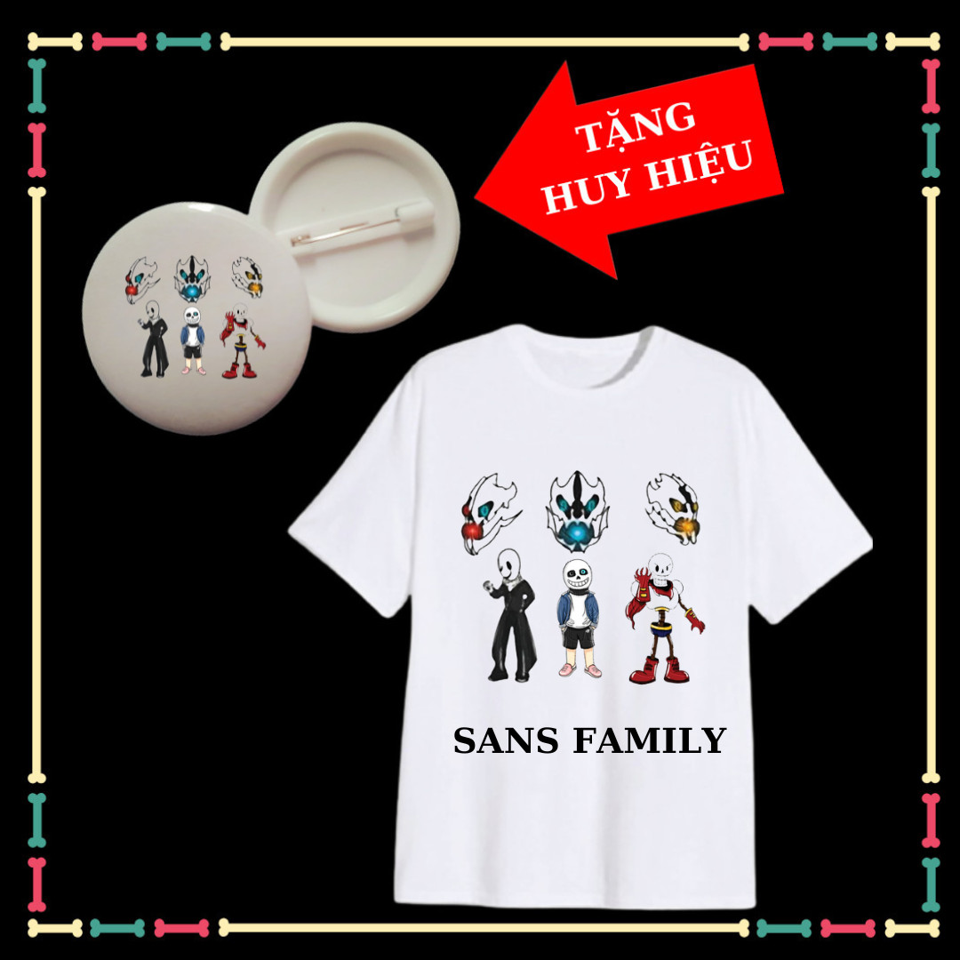 Áo biệt đội Gangster, áo Sans family trẻ em, đủ size áo, đủ màu sắc, tay ngắn, cổ tròn., Kèm huy hiệu.