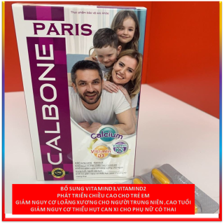Viên uống bổ sung canxi CALBONE - PARIS - Giúp phát triển chiều cao cho trẻ em, ngừa loãng xương cho người già hiệu quả - Hộp 60 viên - Chuẩn GMP Bộ Y tế thumbnail