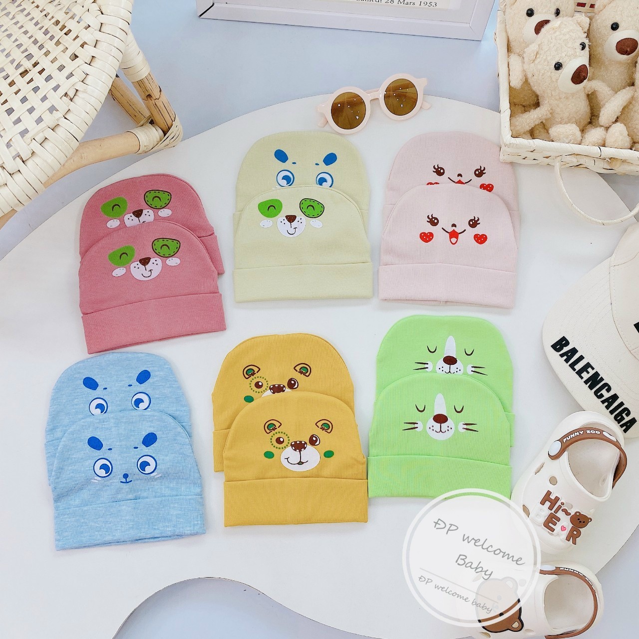 Mũ cotton 2 lớp cho bé sơ sinh