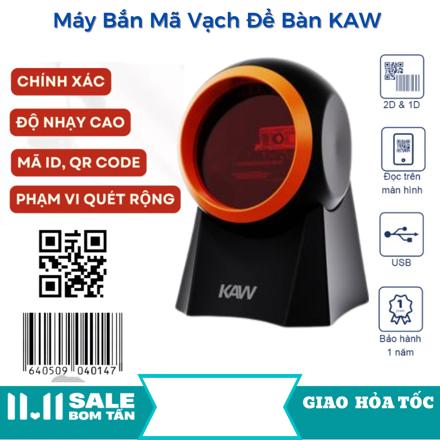 Máy đọc mã vạch, máy bắn mã vạch, máy quét mã, máy quét đa tia, máy scan mã vạch, máy bắn mã vạch kaw - đầu đọc mã vạch đa tia để bàn - máy quét mã vạch hàng hóa - dùng công nghệ cmos mới - tiết kiệm chi phí bảo hành 12t