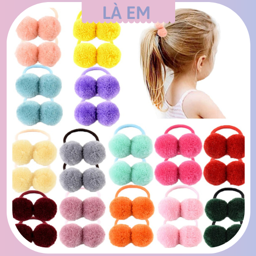 Set 2 dây cột tóc đính cục bông xinh xắn cho bé gái