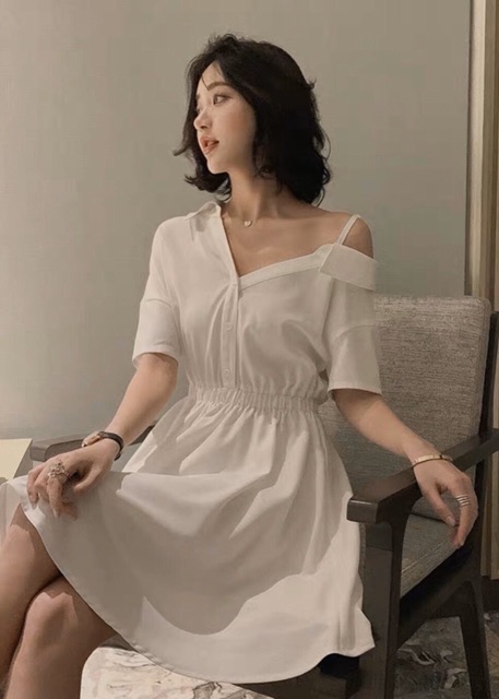 Đầm sm lệch vai 2 màu
