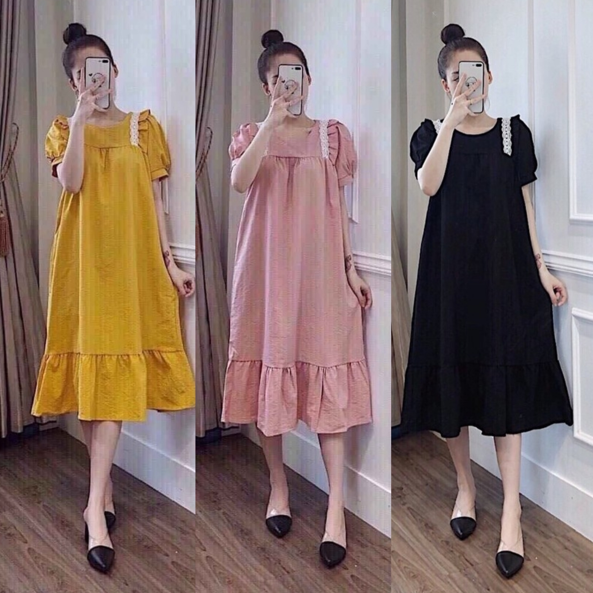 [Hàng cao cấp]Váy bầu chất lụa Hàn siêu mát siêu mềm ☘️thiết kế sang chảnh mặc đi làm đi chơi đều đc🌸free size